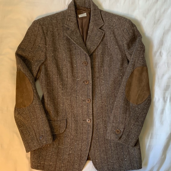Vintage Jackets & Blazers - Vintage Sisely Italian brown wool w blue/ burgundy stripe 4 button blazer EUC